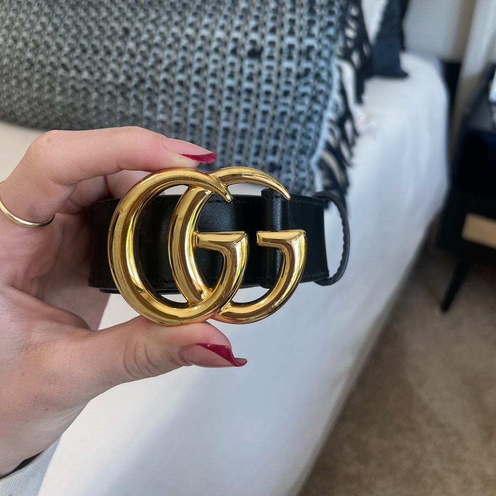 Gucci Belt - double G interlocking black leather belt 80cm